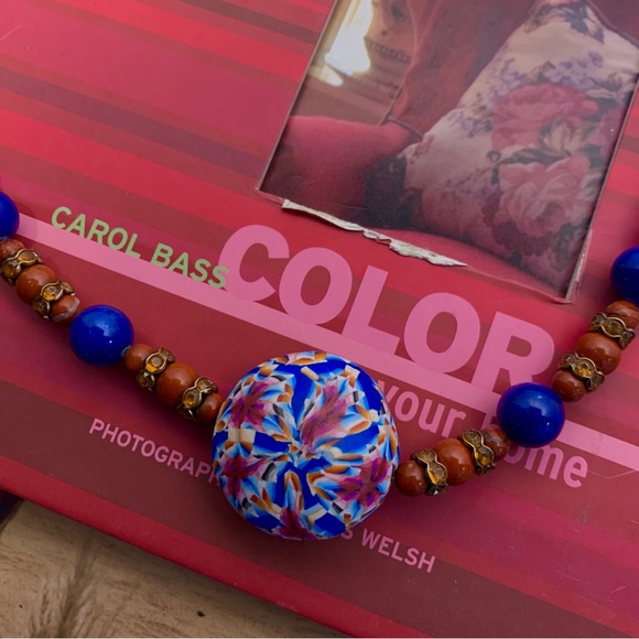 VINTAGE RAINBOW SWIRL MULTICOLOR WESTERN BEADED NECKLACE COLORFUL ARTSY NECKLACE - Picture 5 of 10